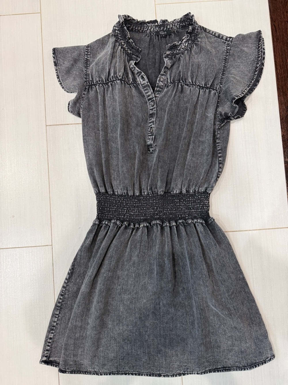 Rails Washed Black Denim Smocked Waist Dress